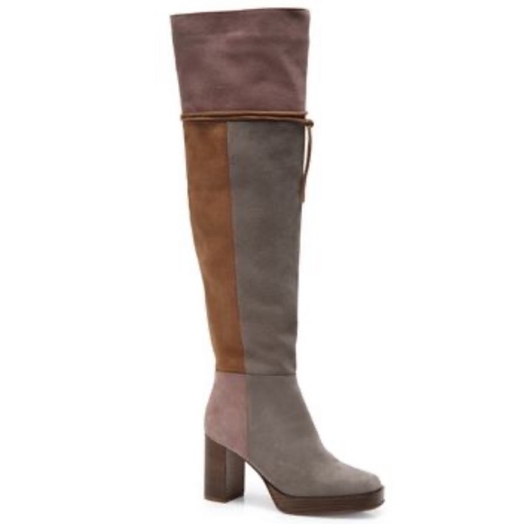 New Free People Patchwork Platform Over-The-Knee Tall Suede Leather Boots Italy - Picture 7 of 15